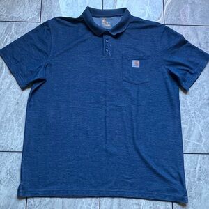 Carhartt Mens Blue Poly Cotton Short Sleeve Polo Shirt Original Fit Pocket 2XLT